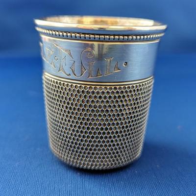 Antique Vintage Sterling Silver Thimble style jigger shot "Only a thimble full"