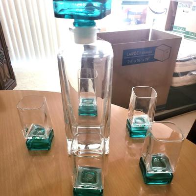 Vintage Italian Bormioli Monet Decanter with 5 Glasses
