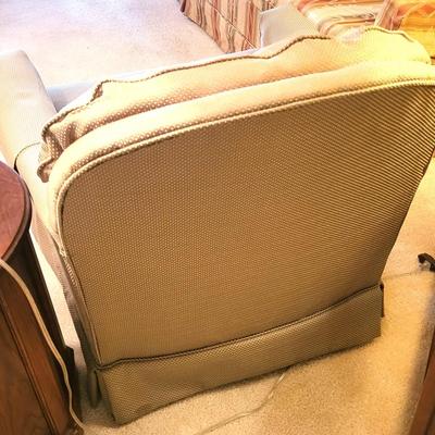 2 Green Chairs with Side Table and Lamp
