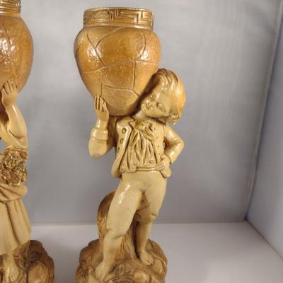 Vintage Pair of Marwel Chalkware Statues- Boy and Girl