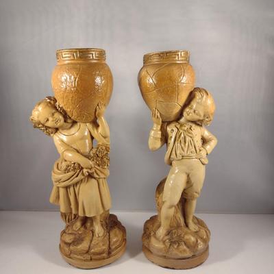 Vintage Pair of Marwel Chalkware Statues- Boy and Girl