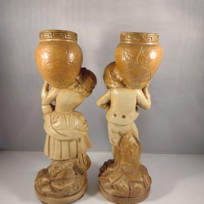Vintage Pair of Marwel Chalkware Statues- Boy and Girl