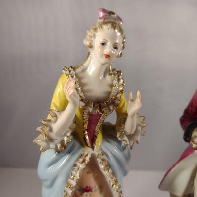 Pair of Hand Painted Victorian Style Porcelain Statues- Man and Woman