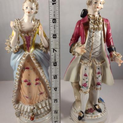 Pair of Hand Painted Victorian Style Porcelain Statues- Man and Woman