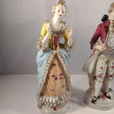 Pair of Hand Painted Victorian Style Porcelain Statues- Man and Woman