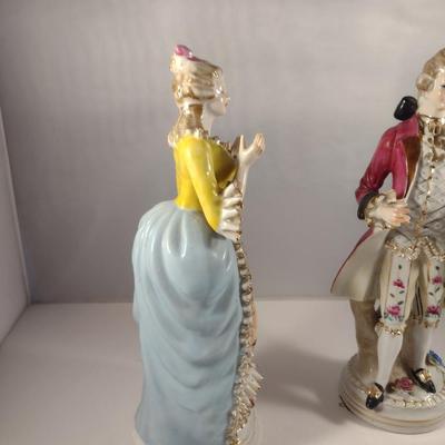 Pair of Hand Painted Victorian Style Porcelain Statues- Man and Woman