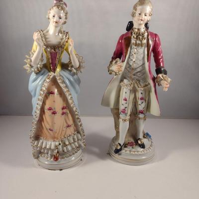 Pair of Hand Painted Victorian Style Porcelain Statues- Man and Woman