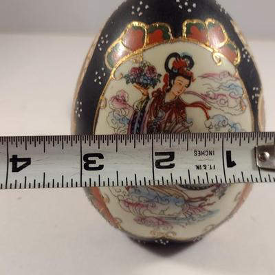Porcelain 'Egg' with Hand Painted Asian Design