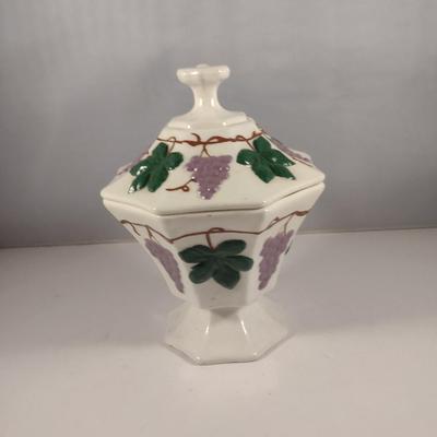 Hand Made and Painted Ceramic Statues- Head Design and Grape and Leaves Design Box with Lid