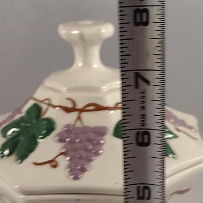 Hand Made and Painted Ceramic Statues- Head Design and Grape and Leaves Design Box with Lid