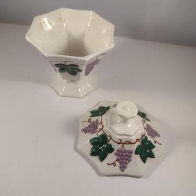 Hand Made and Painted Ceramic Statues- Head Design and Grape and Leaves Design Box with Lid