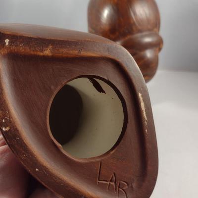 Hand Made and Painted Ceramic Statues- Head Design and Grape and Leaves Design Box with Lid