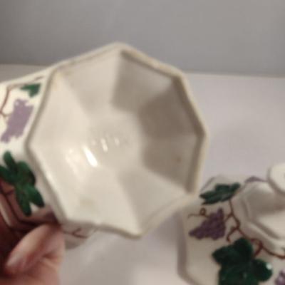 Hand Made and Painted Ceramic Statues- Head Design and Grape and Leaves Design Box with Lid