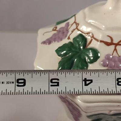 Hand Made and Painted Ceramic Statues- Head Design and Grape and Leaves Design Box with Lid