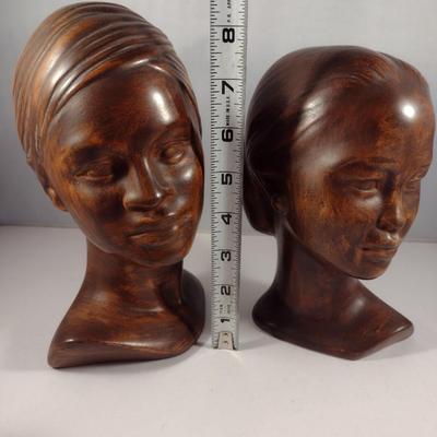 Hand Made and Painted Ceramic Statues- Head Design and Grape and Leaves Design Box with Lid