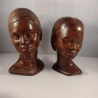 Hand Made and Painted Ceramic Statues- Head Design and Grape and Leaves Design Box with Lid