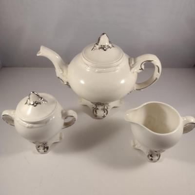 Hand Made Ceramic Tea/Coffee Set- Pot, Covered Sugar Bowl, and Creamer