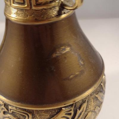 Pair of Metal Urn Vases with Greek Key Accent