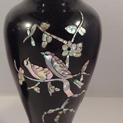 Painted Metal Vases with Mother of Pearl Inlay