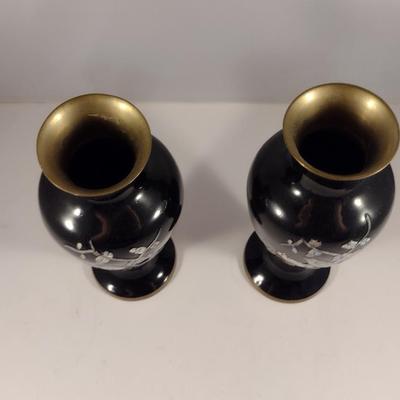 Painted Metal Vases with Mother of Pearl Inlay