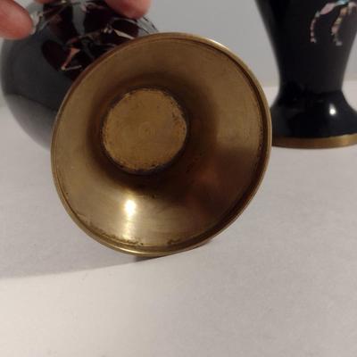 Painted Metal Vases with Mother of Pearl Inlay