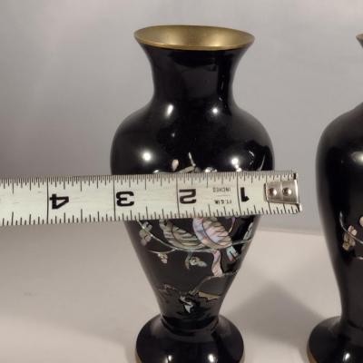 Painted Metal Vases with Mother of Pearl Inlay