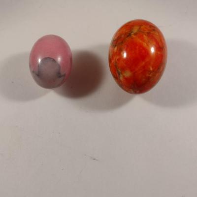 Collection of Multi-Colored Stone 'Eggs' with Marble Pedestal Bowl