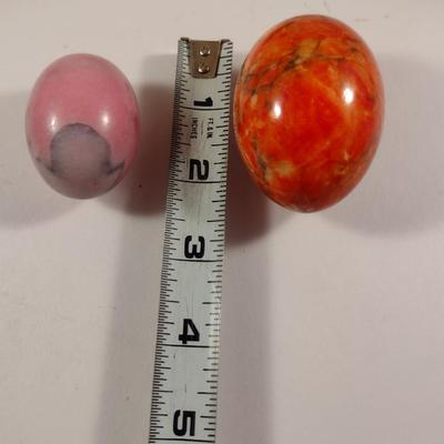 Collection of Multi-Colored Stone 'Eggs' with Marble Pedestal Bowl