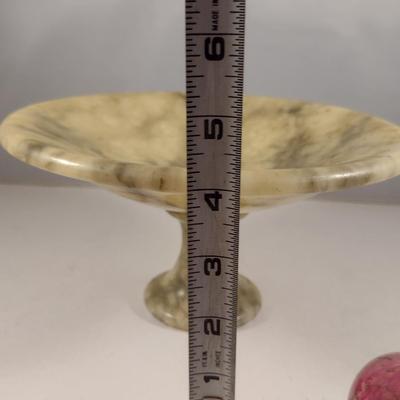 Collection of Multi-Colored Stone 'Eggs' with Marble Pedestal Bowl