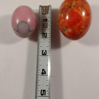 Collection of Multi-Colored Stone 'Eggs' with Marble Pedestal Bowl