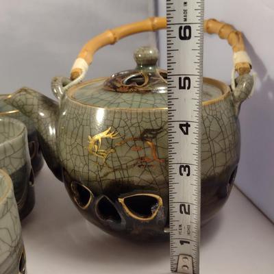 Glazed Japanese Ceramic Tea Pot with Cups