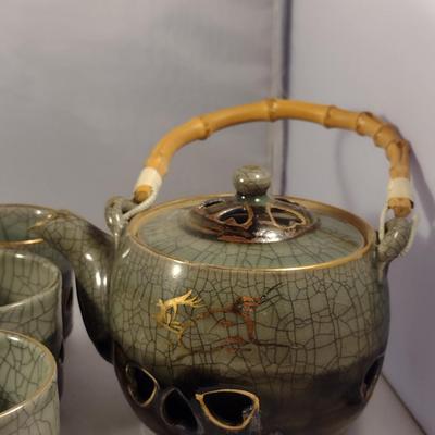 Glazed Japanese Ceramic Tea Pot with Cups