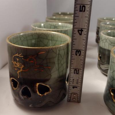 Glazed Japanese Ceramic Tea Pot with Cups