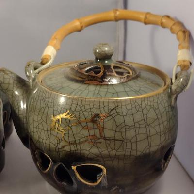 Glazed Japanese Ceramic Tea Pot with Cups