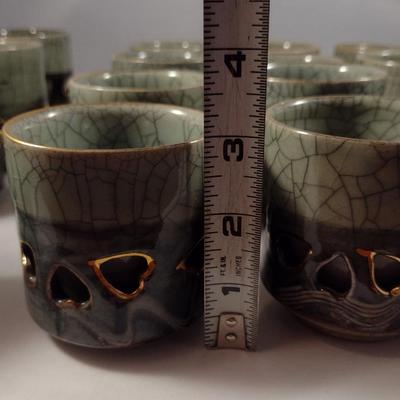 Glazed Japanese Ceramic Tea Pot with Cups