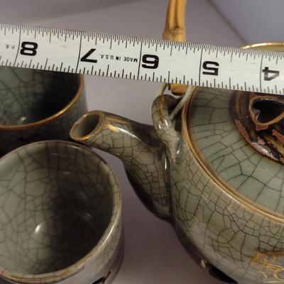 Glazed Japanese Ceramic Tea Pot with Cups
