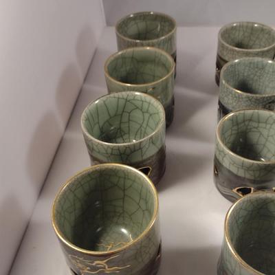 Glazed Japanese Ceramic Tea Pot with Cups