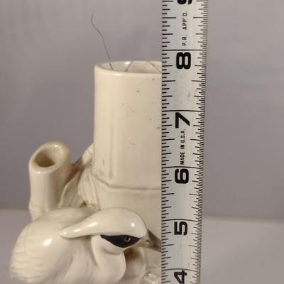 Vintage Fitz and Floyd Glazed Porcelain Vase and Candle Holder- Crane and Bamboo Design