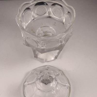 Vintage Fostoria Coin Dot Glass Pedestal Candy Dish with Lid