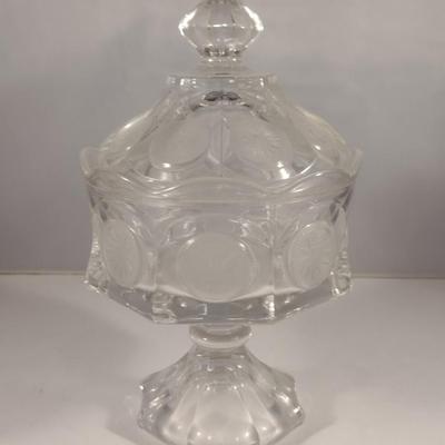 Vintage Fostoria Coin Dot Glass Pedestal Candy Dish with Lid
