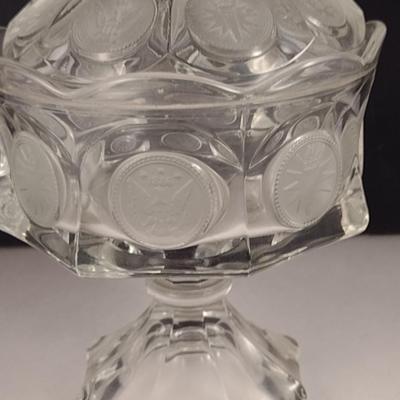 Vintage Fostoria Coin Dot Glass Pedestal Candy Dish with Lid