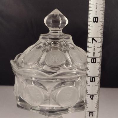 Vintage Fostoria Coin Dot Glass Pedestal Candy Dish with Lid