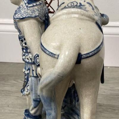 Vintage Asian Ceramic Statue & Traveler/ 14 H x 9.5 L
