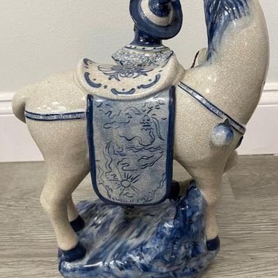 Vintage Asian Ceramic Statue & Traveler/ 14 H x 9.5 L