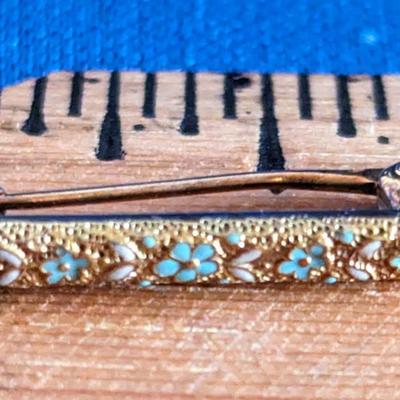 Antique late Victorian Krementz 14K bar pin Lingerie Friendship Forget-me-not enamel work