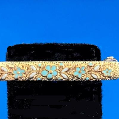 Antique late Victorian Krementz 14K bar pin Lingerie Friendship Forget-me-not enamel work