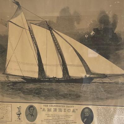 Litho. The Celebrated Yacht/ AMERICA/ Headed By Commodore John Cox Stevens built in the yard of