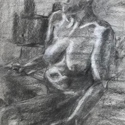 Female Erotic Nude Charcoal Sketch