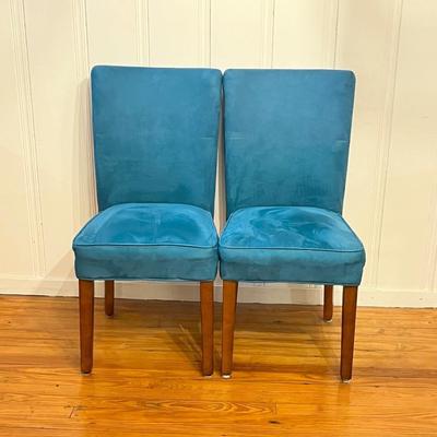 Pair (2) Dark Teal Micro Fiber Parsons Chairs ~ Excellent