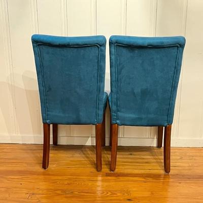 Pair (2) Dark Teal Micro Fiber Parsons Chairs ~ Excellent